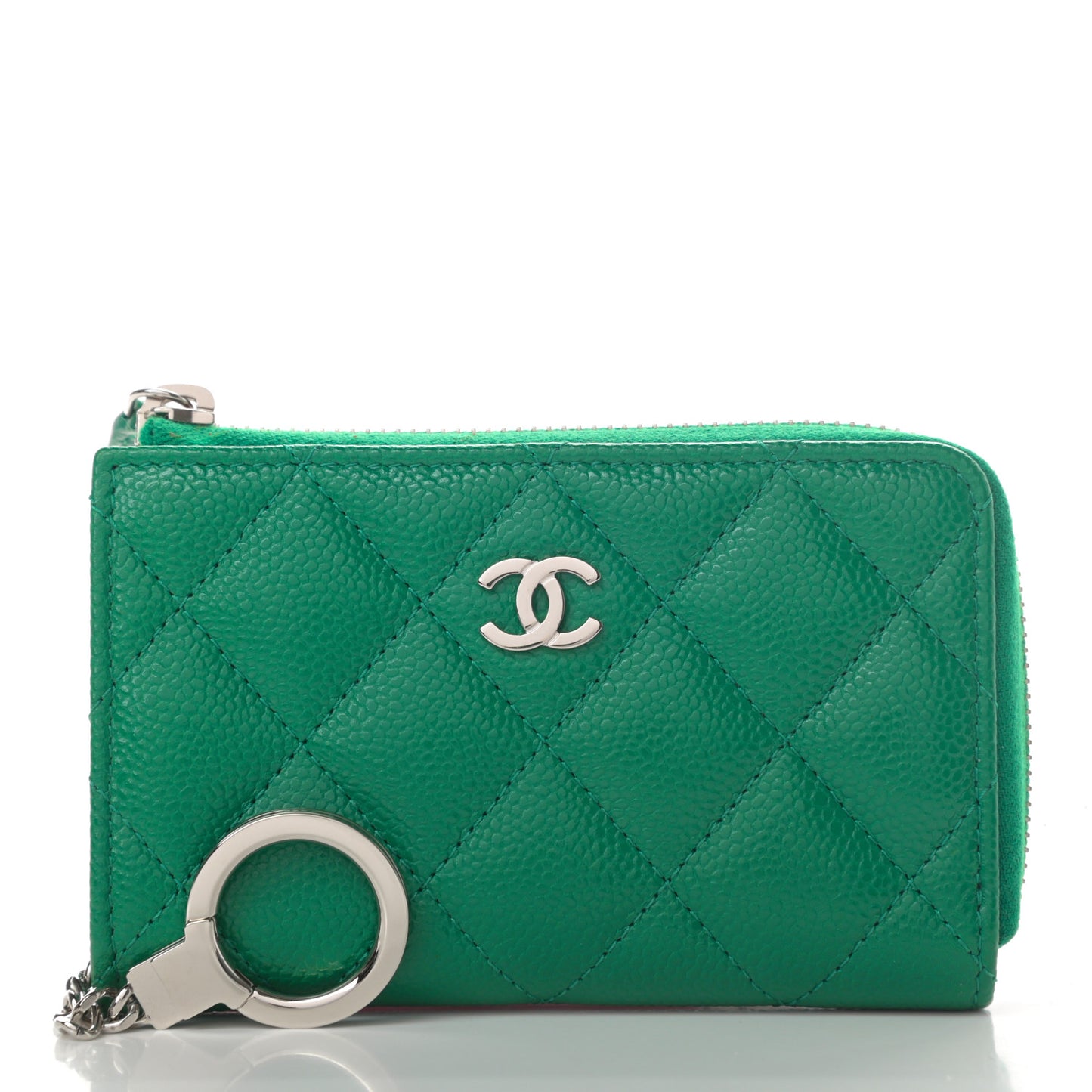 Caviar Quilted Zipped Key Holder Case Green
