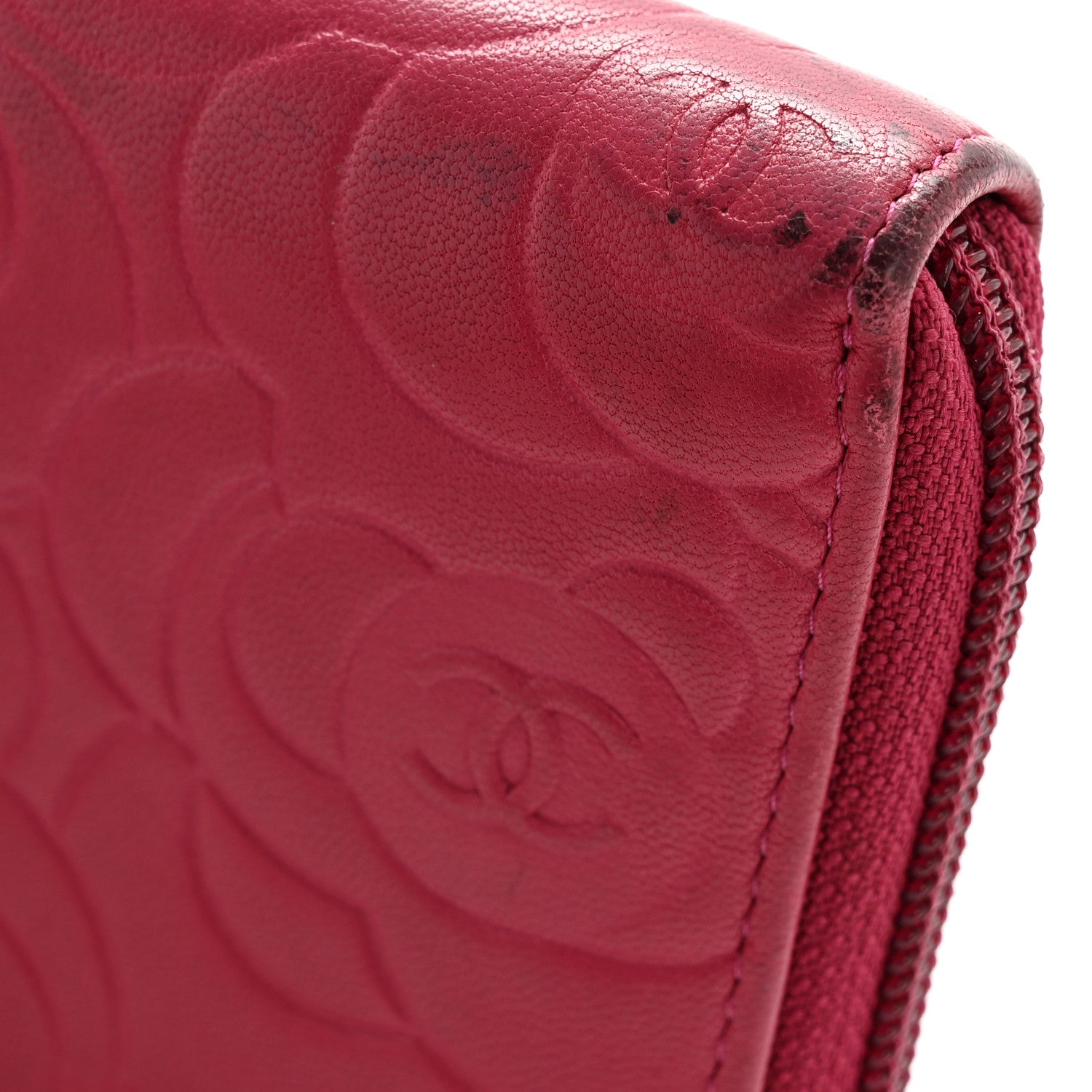 Chanel Lambskin Camellia Embossed Large Gusset Zip Around Wallet Fuchsia 11 of 12