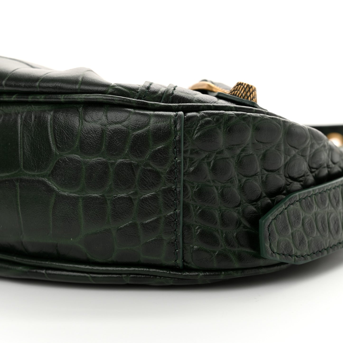 Extra Supple Calfskin Crocodile Embossed Le Cagole Shoulder Bag XS Forest Green
