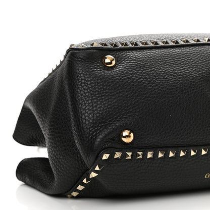Valentino Garavani Pebbled Calfskin Medium Rockstud Tote Black 8 of 12