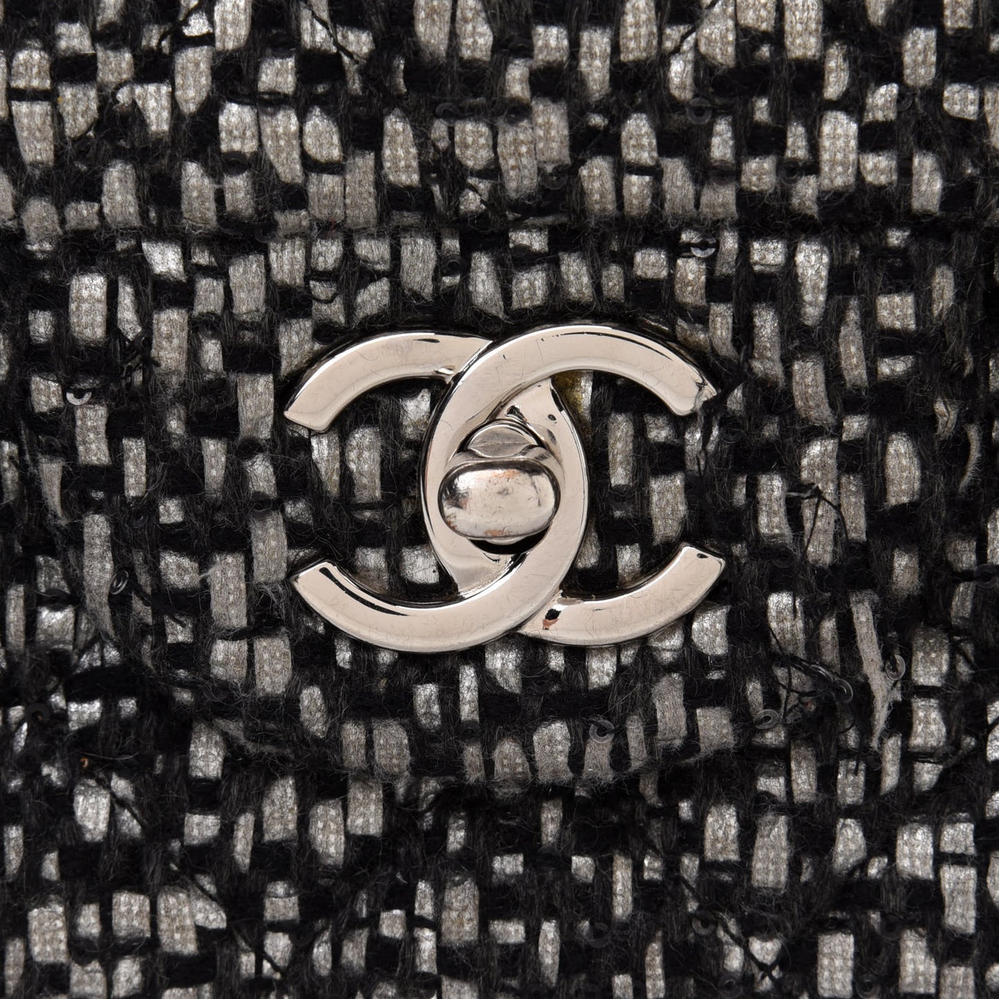 Sequin Tweed Jumbo Double Flap Black Grey