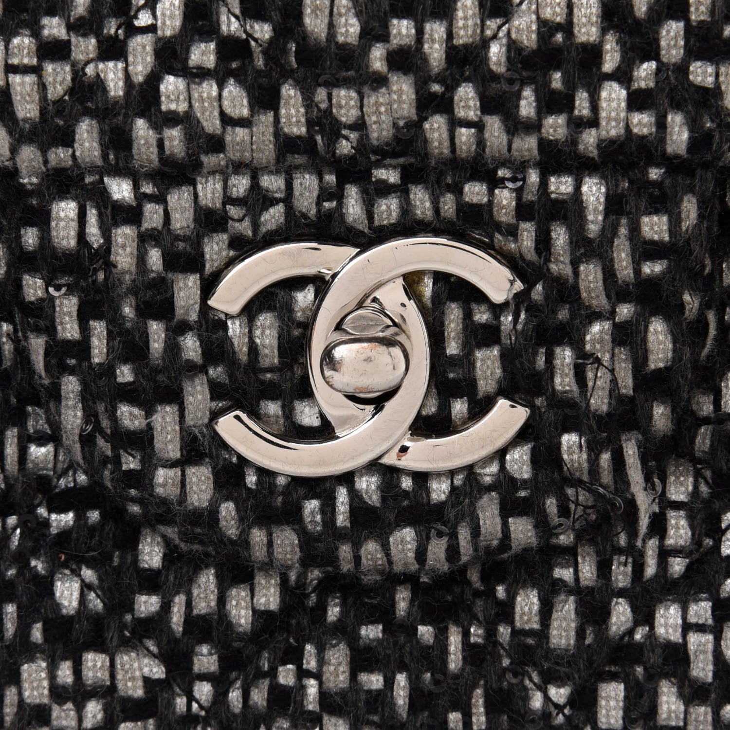 Chanel Sequin Tweed Jumbo Double Flap Black Grey 7 of 10