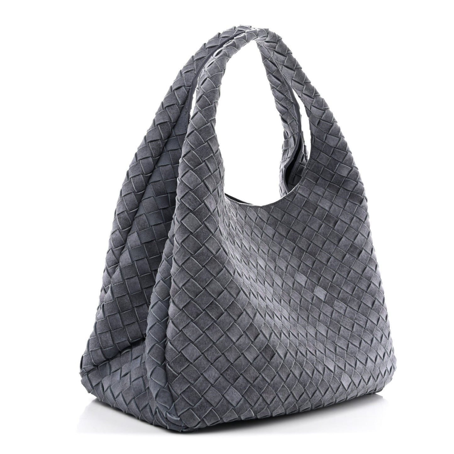 Suede Intrecciato Large Campana Shoulder Bag Cloudy Indigo
