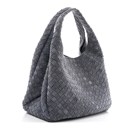 Bottega Veneta Suede Intrecciato Large Campana Shoulder Bag Cloudy Indigo 3 of 11