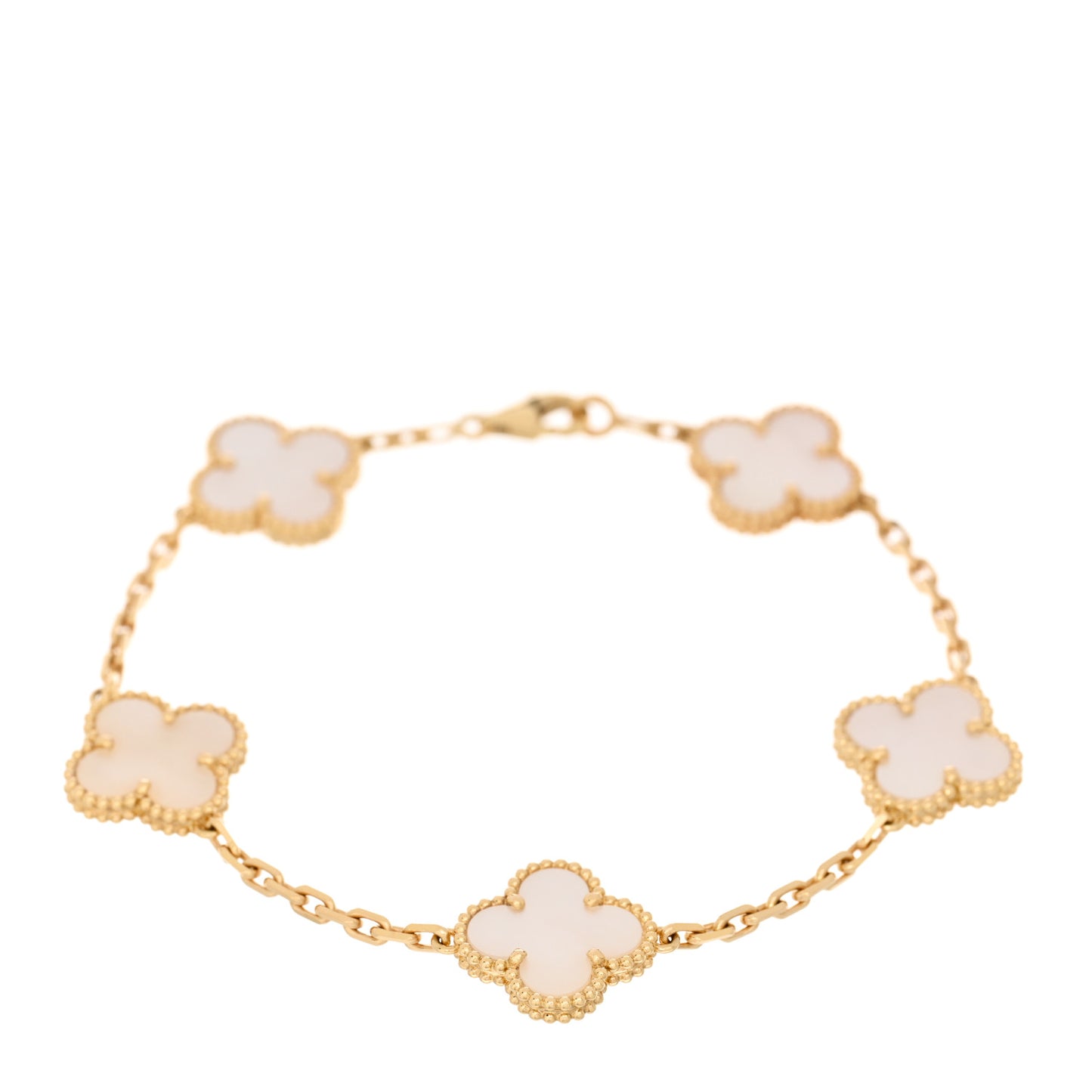 18K Yellow Gold Mother of Pearl 5 Motifs Vintage Alhambra Bracelet