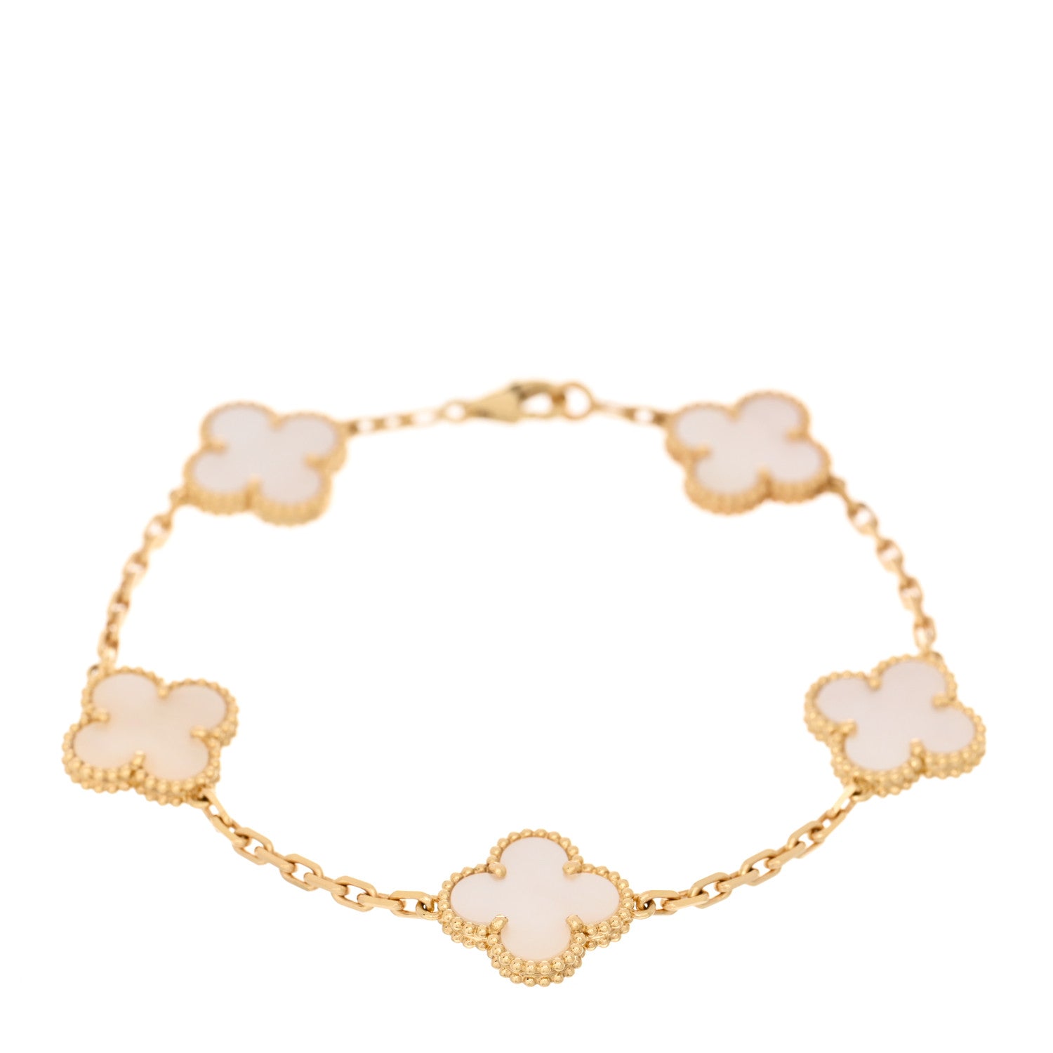 Van Cleef & Arpels 18K Yellow Gold Mother of Pearl 5 Motifs Vintage Alhambra Bracelet 1 of 4