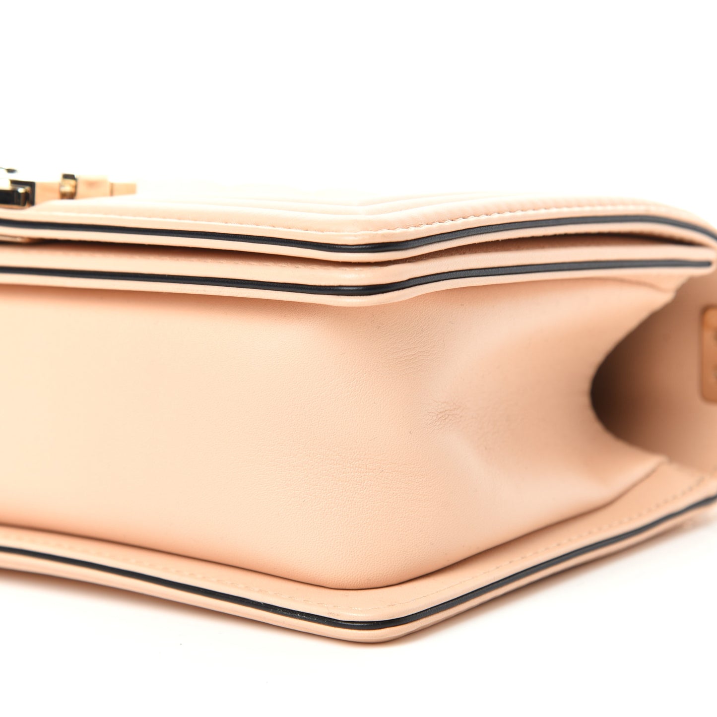 Calfskin Quilted Medium Top Handle Boy Flap Beige Clair