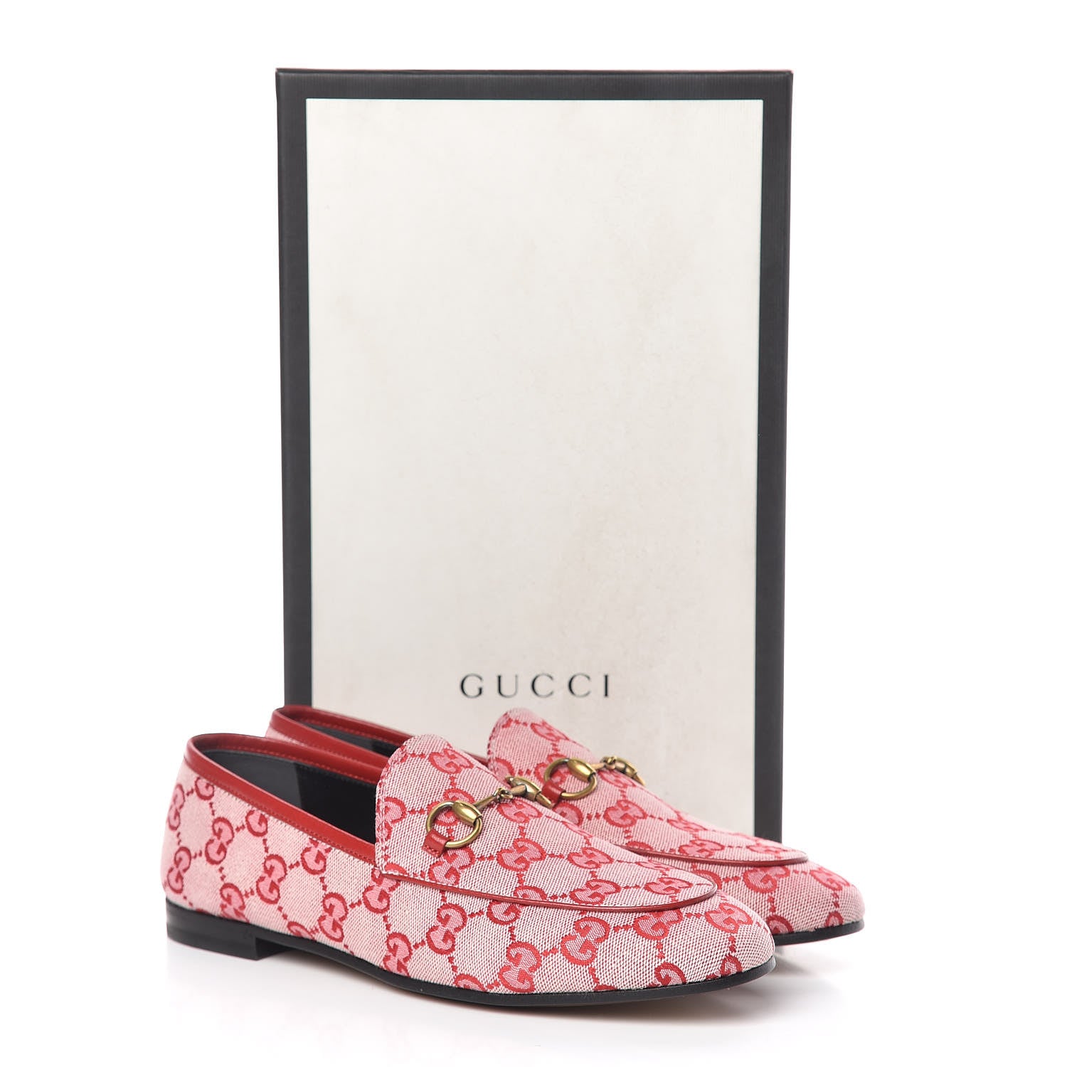 Gucci Canvas GG Monogram Horsebit Womens Jordaan Loafers 37.5 Gardenia Hibiscus Red 9 of 9