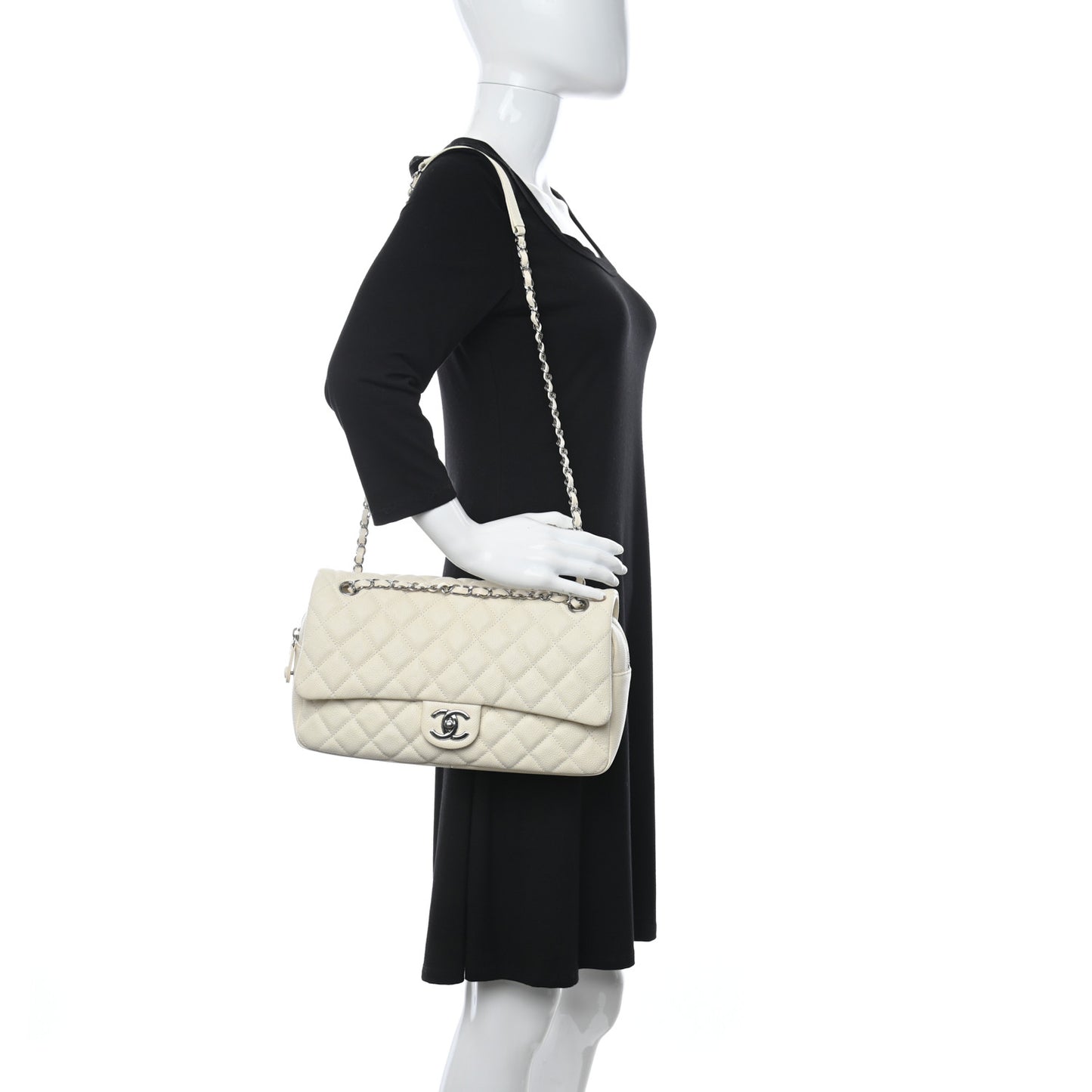 Caviar Quilted Jumbo Easy Flap Dark White