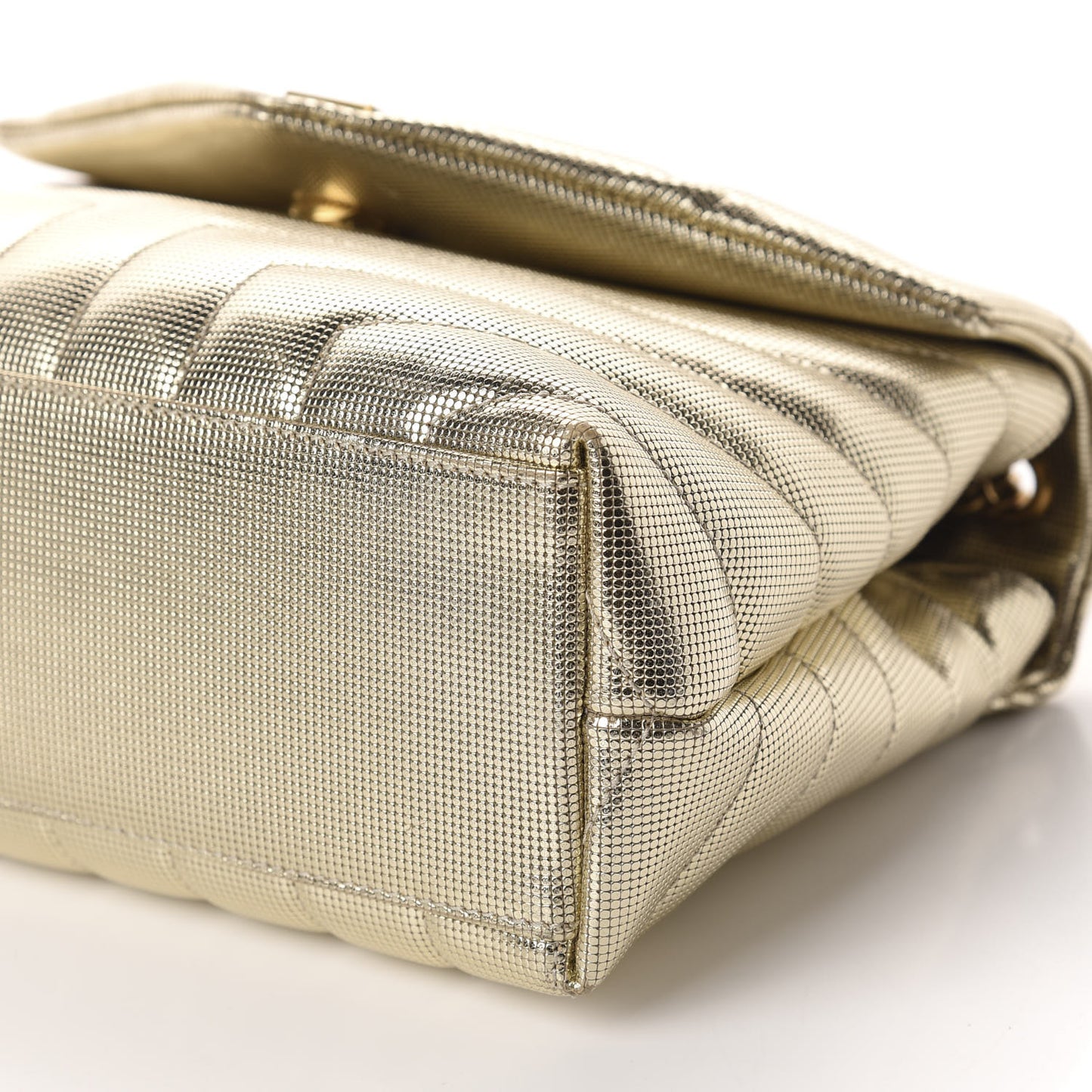 Metallic Calfskin Y Quilted Small Loulou Monogram Chain Satchel Platino