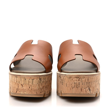 Hermes Calfskin Cork Eze 30 Sandals 36 Marron Glaise 2 of 8
