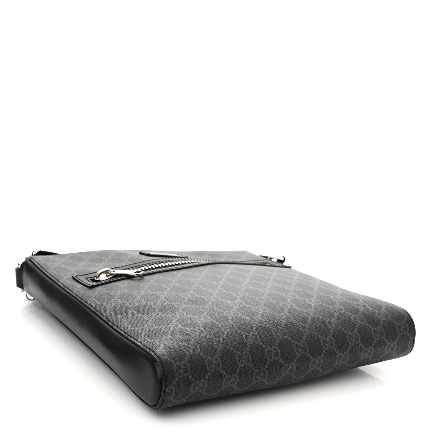 GG Supreme Monogram Appia Calfskin Web Flat Messenger Bag Black Grey