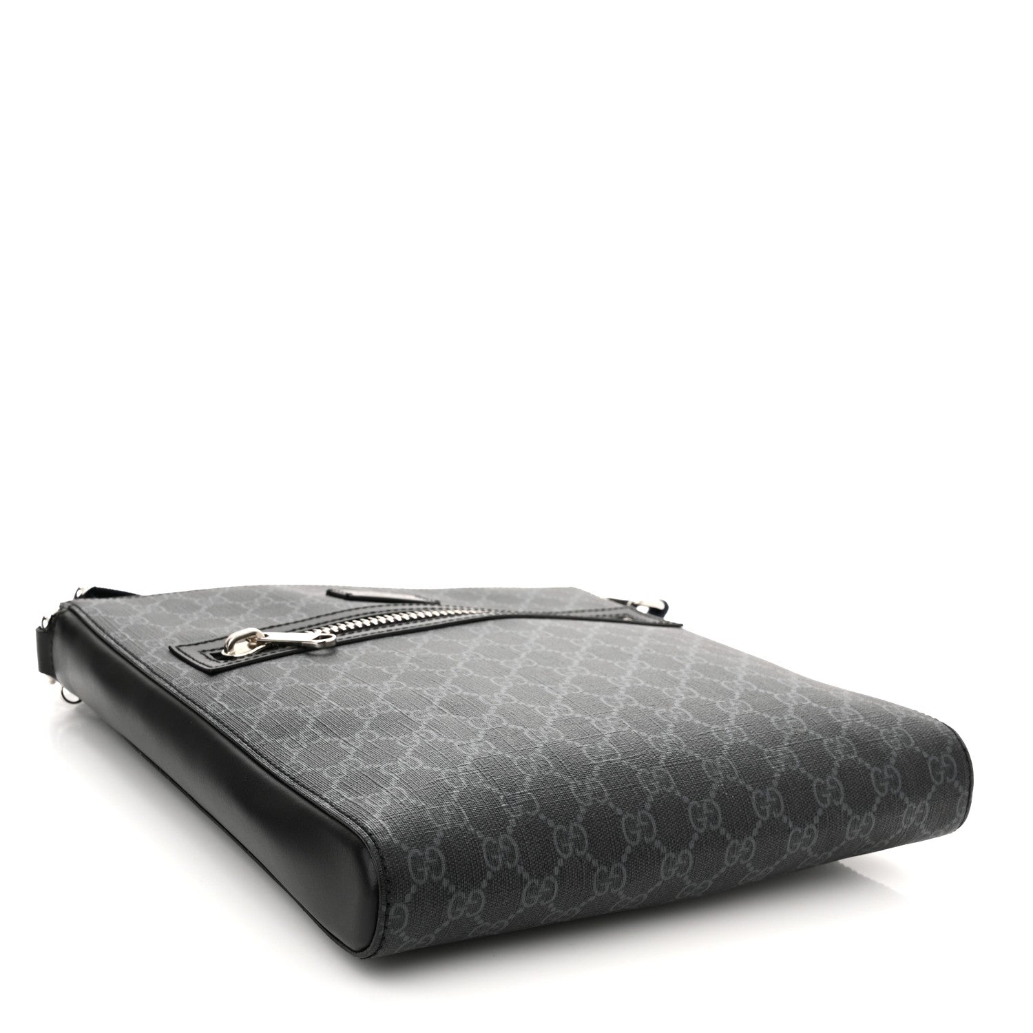 Gucci GG Supreme Monogram Appia Calfskin Web Flat Messenger Bag Black Grey 4 of 10