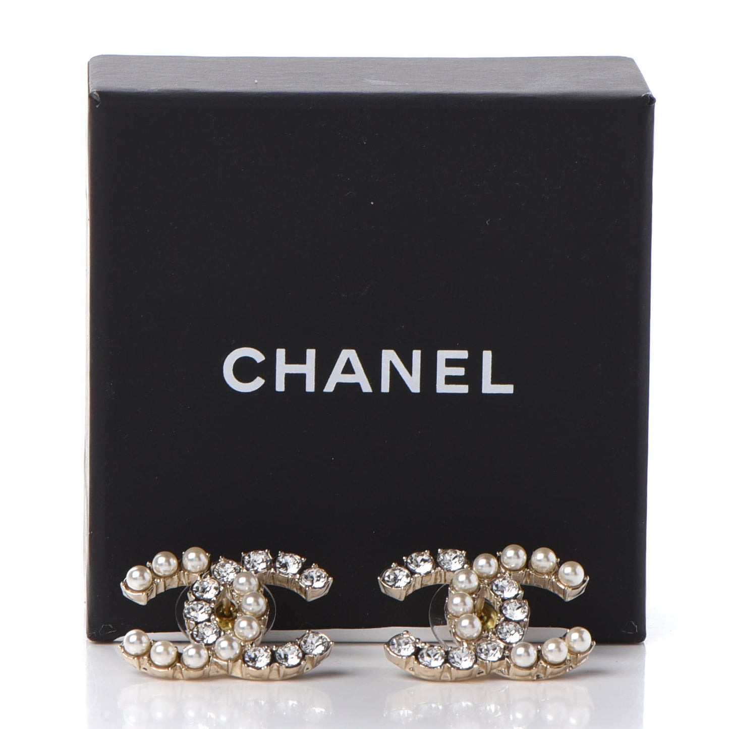 Crystal Pearl CC Dazzling Domino Earrings Gold
