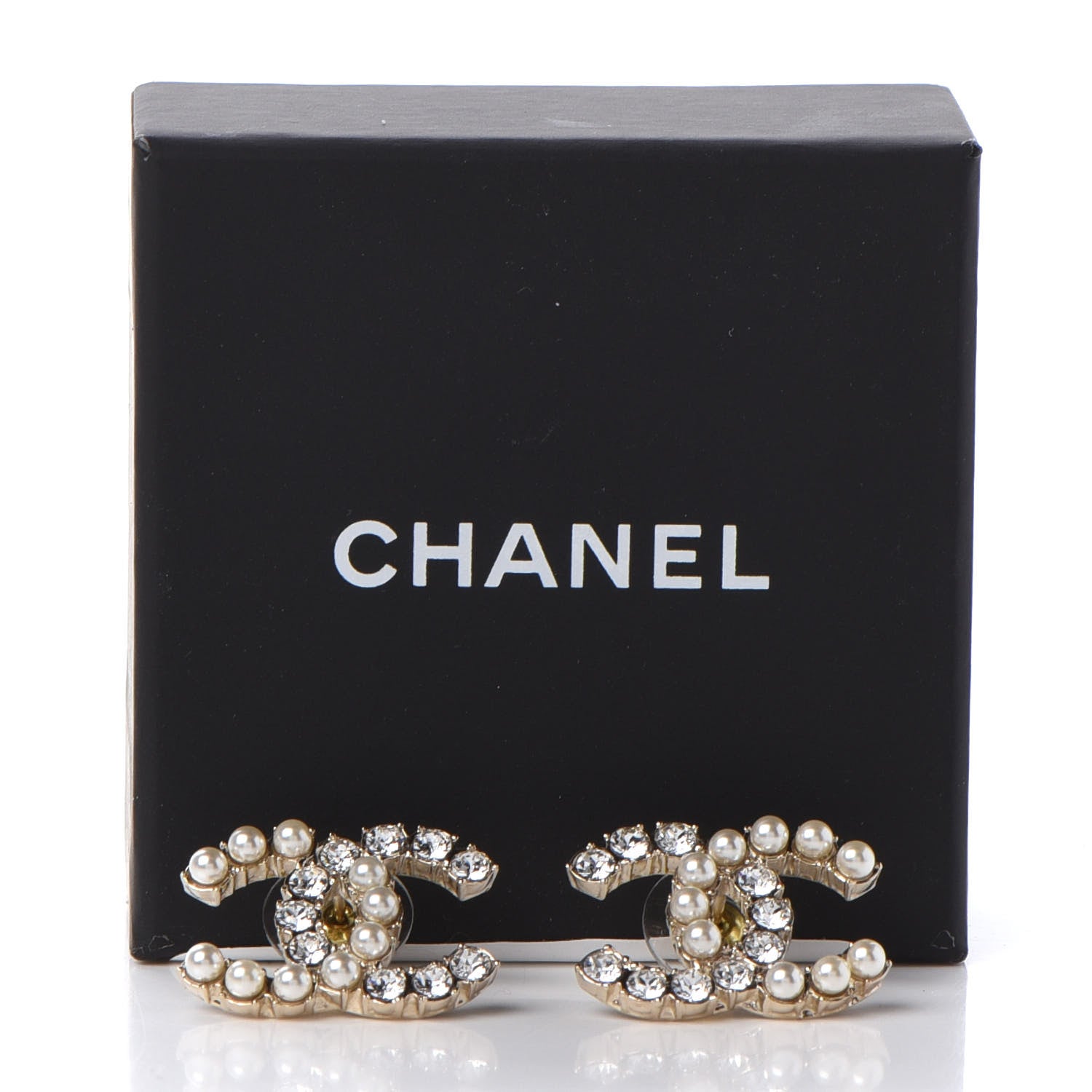 Chanel Crystal Pearl CC Dazzling Domino Earrings Gold 5 of 5
