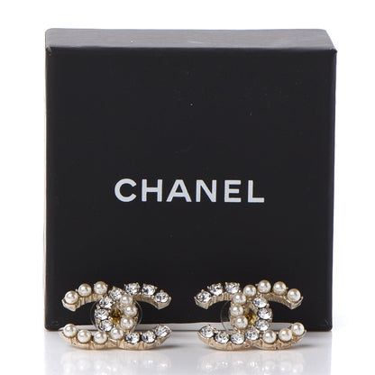 Chanel Crystal Pearl CC Dazzling Domino Earrings Gold 5 of 5