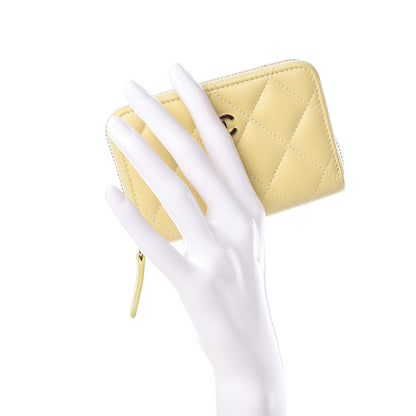 Chanel Lambskin Quilted Zip Around Coin Purse Wallet Yellow 2 of 8
