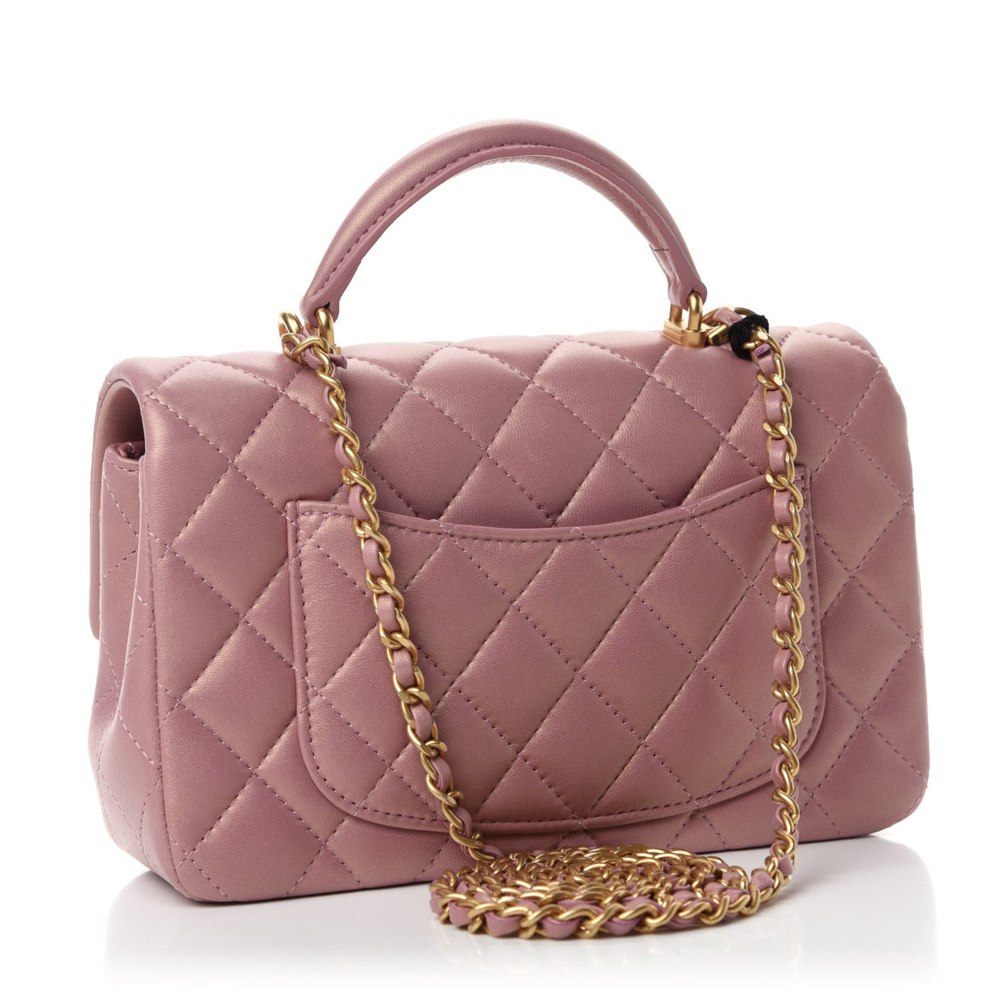 Iridescent Lambskin Quilted Mini Top Handle Rectangular Flap Pink