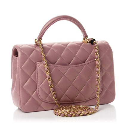 Chanel Iridescent Lambskin Quilted Mini Top Handle Rectangular Flap Pink 3 of 10