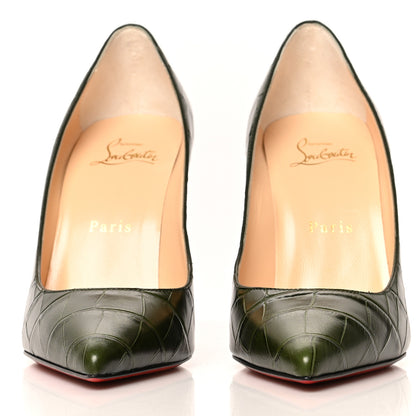 Christian Louboutin Calfskin Crocodile Embossed Kate 100 Pumps 36.5 Forest Night 2 of 7