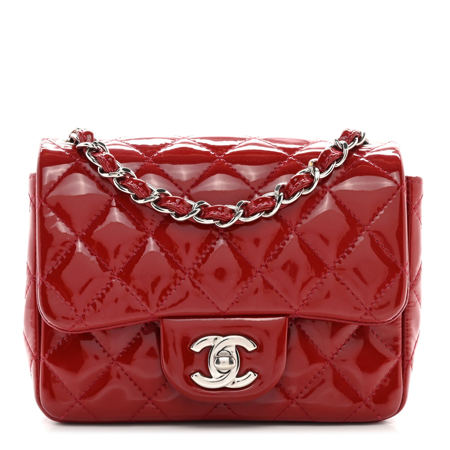 Patent Quilted Mini Square Flap Red