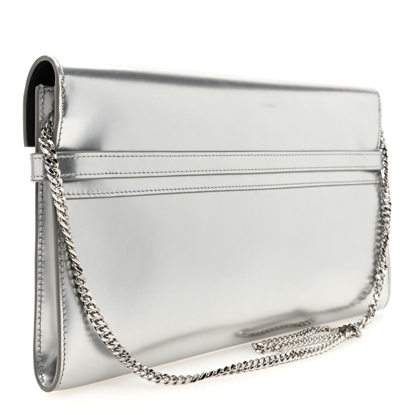 Metallic Calfskin Manhattan Chain Clutch Metal Argento