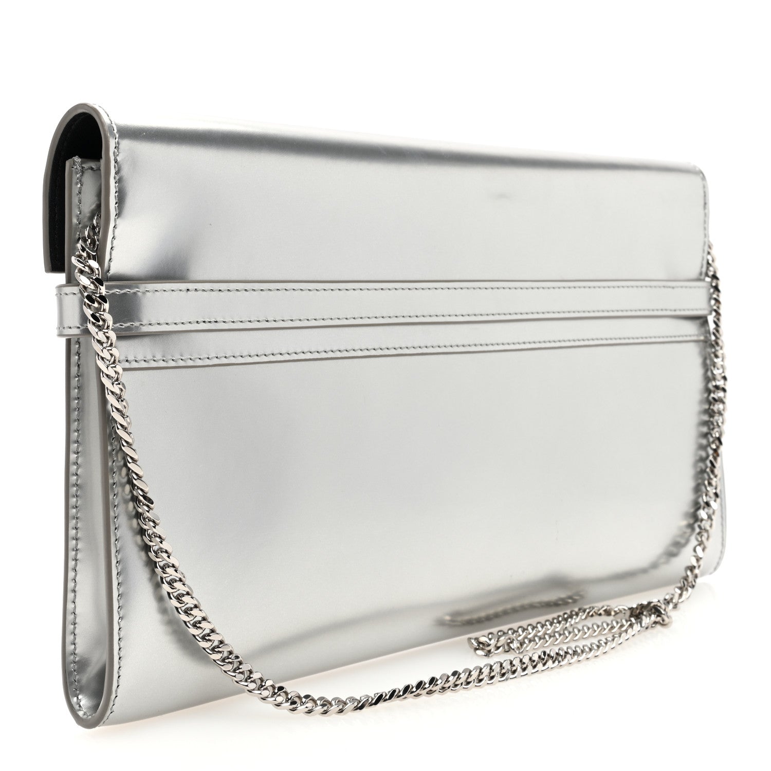Saint Laurent Metallic Calfskin Manhattan Chain Clutch Metal Argento 3 of 10