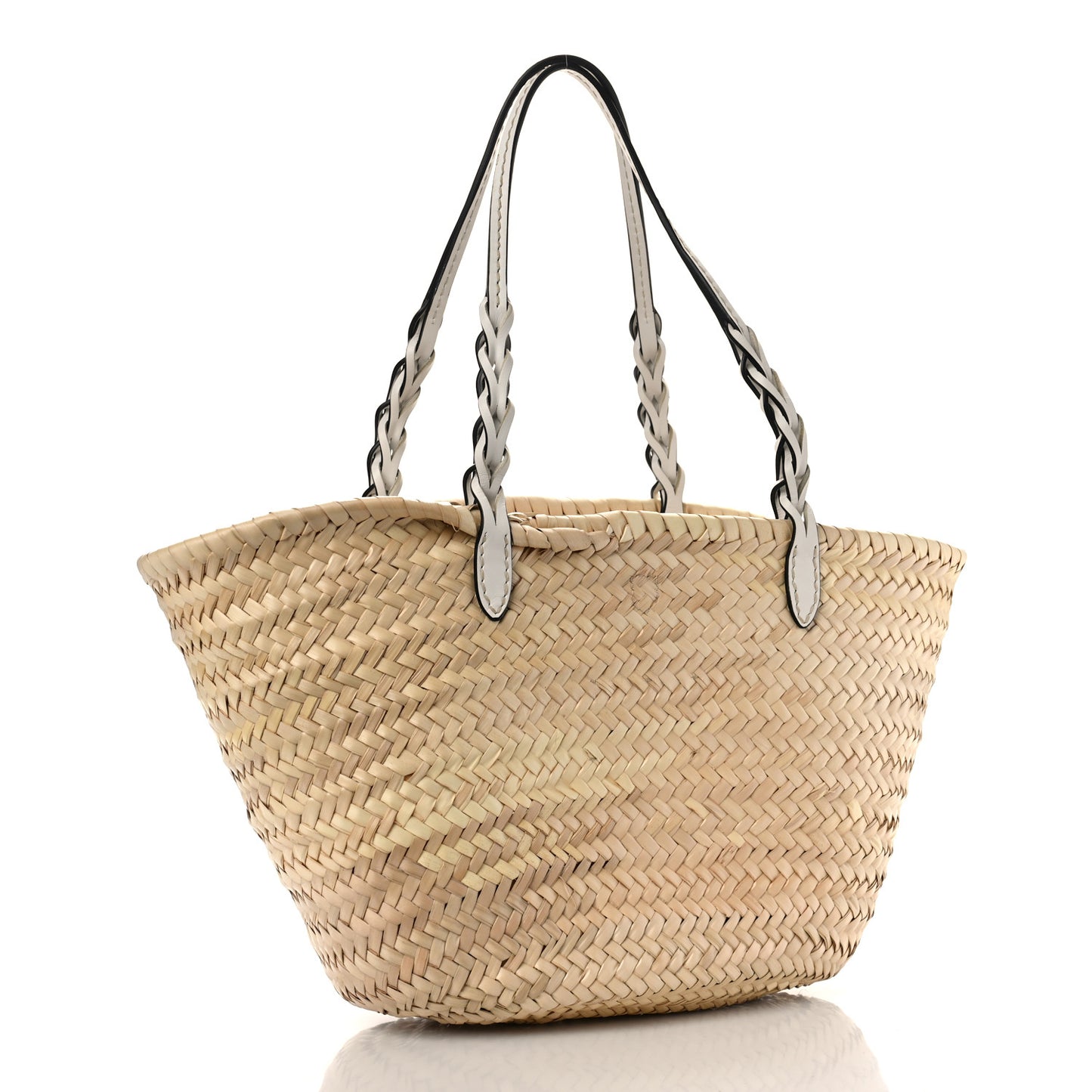 Palmitto Vitello Woven Braided Large Basket Tote Bag Naturale White