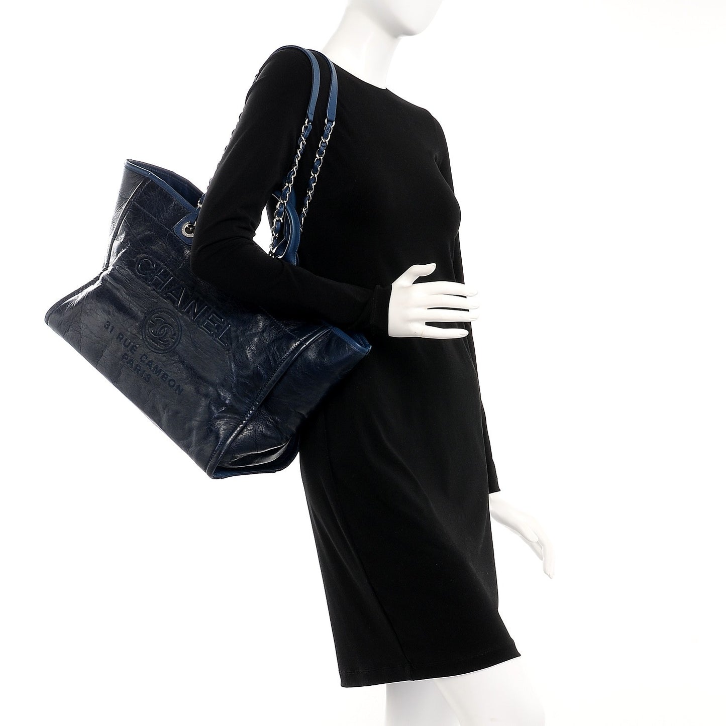 Glazed Calfskin Large Deauville Tote Blue