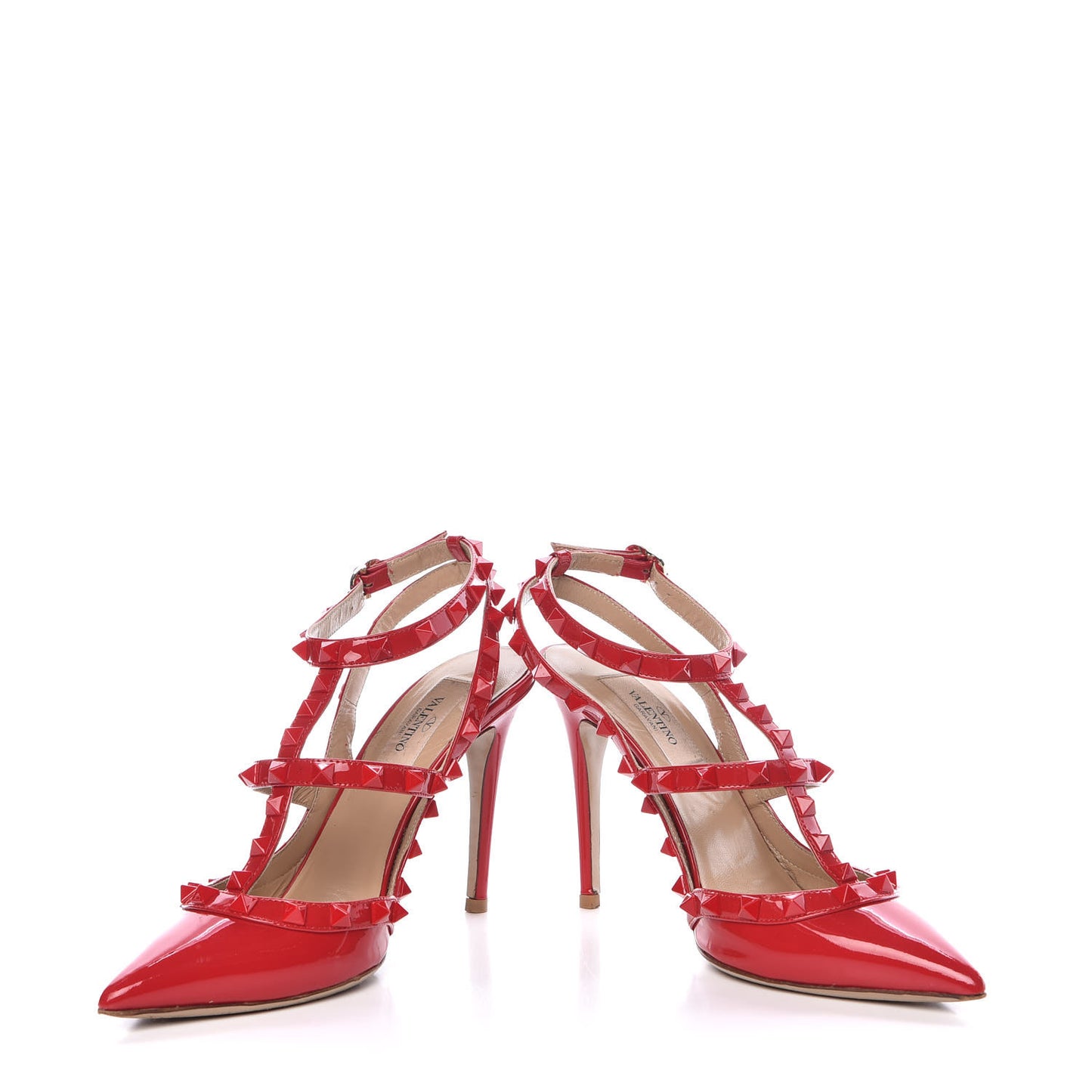 Patent Monochrome Rockstud Ankle Strap 100mm Pumps 36 Rosso Valentino