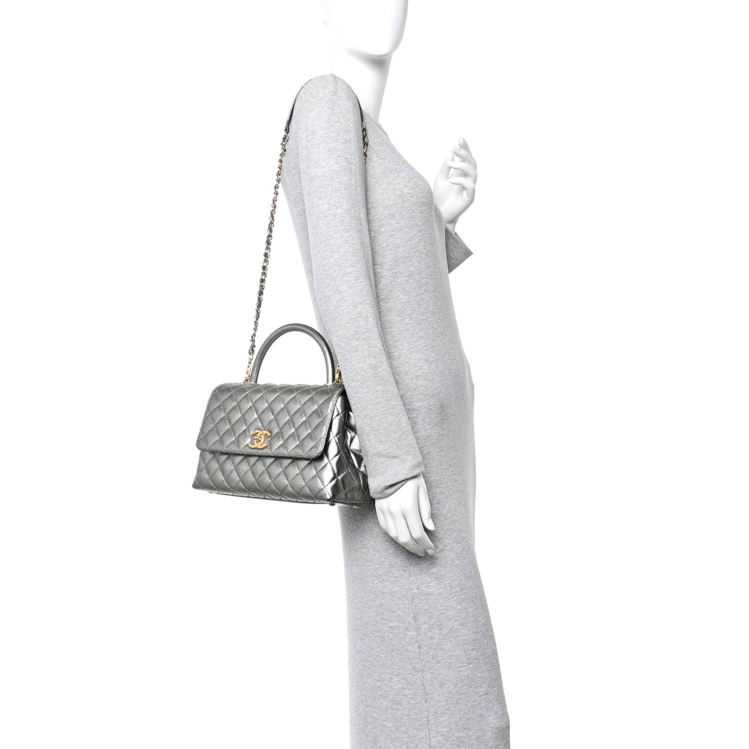 Chanel Metallic Caviar Quilted Small Coco Handle Flap Silver 2 of 10