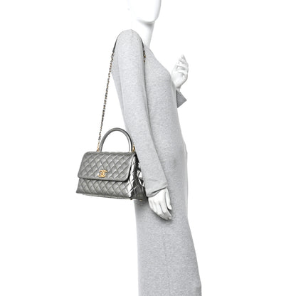 Chanel Metallic Caviar Quilted Small Coco Handle Flap Silver 2 of 10