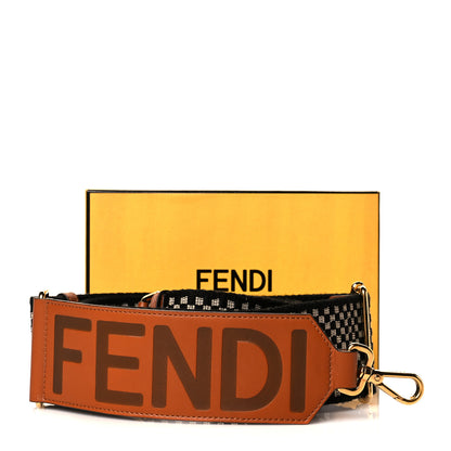 Fendi Ribbon Vitello King Logo Embossed Gingham Woven Adjustable Strap You Panna Black Cuoio 7 of 7