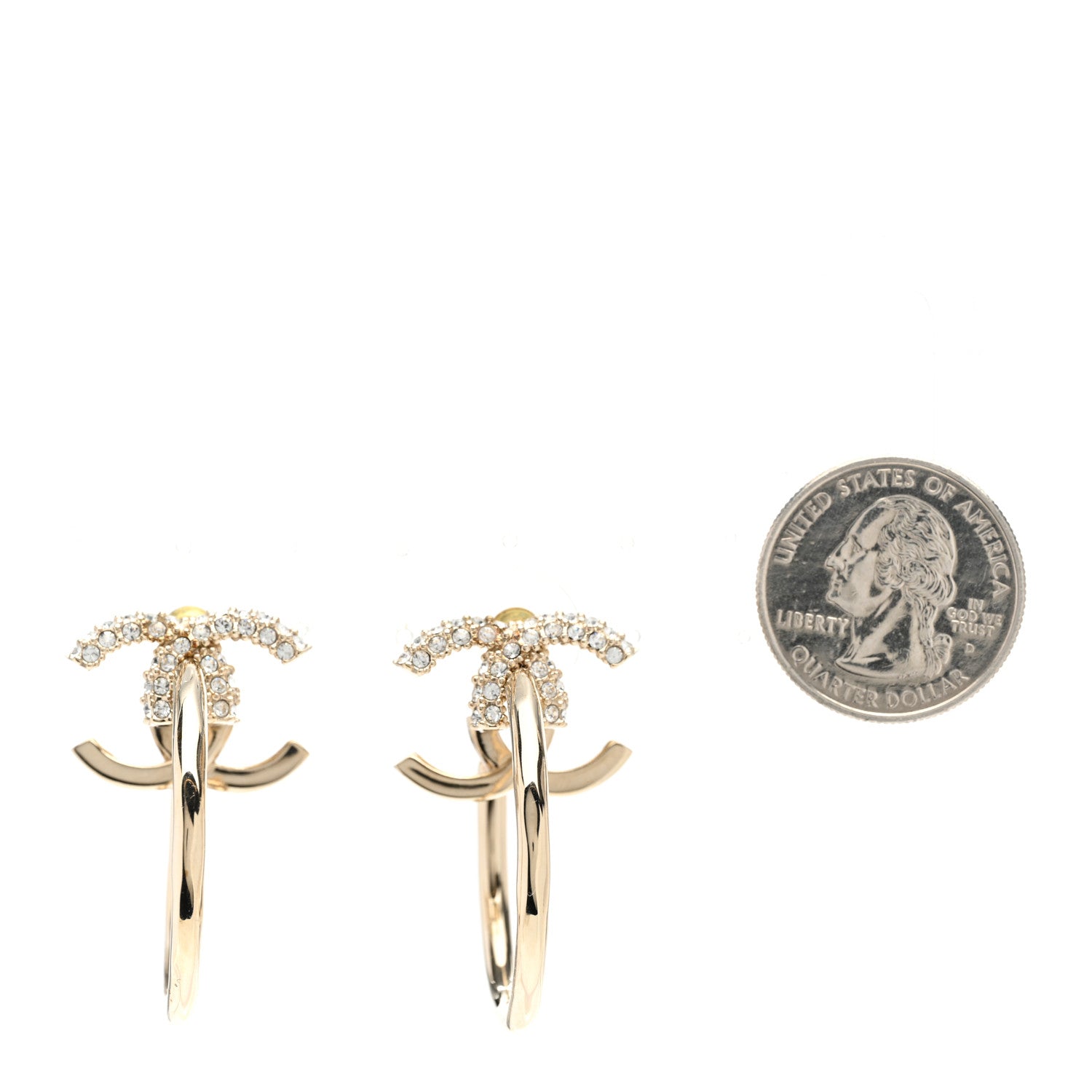 Chanel Crystal CC Hoop Drop Earrings Light Gold 2 of 4