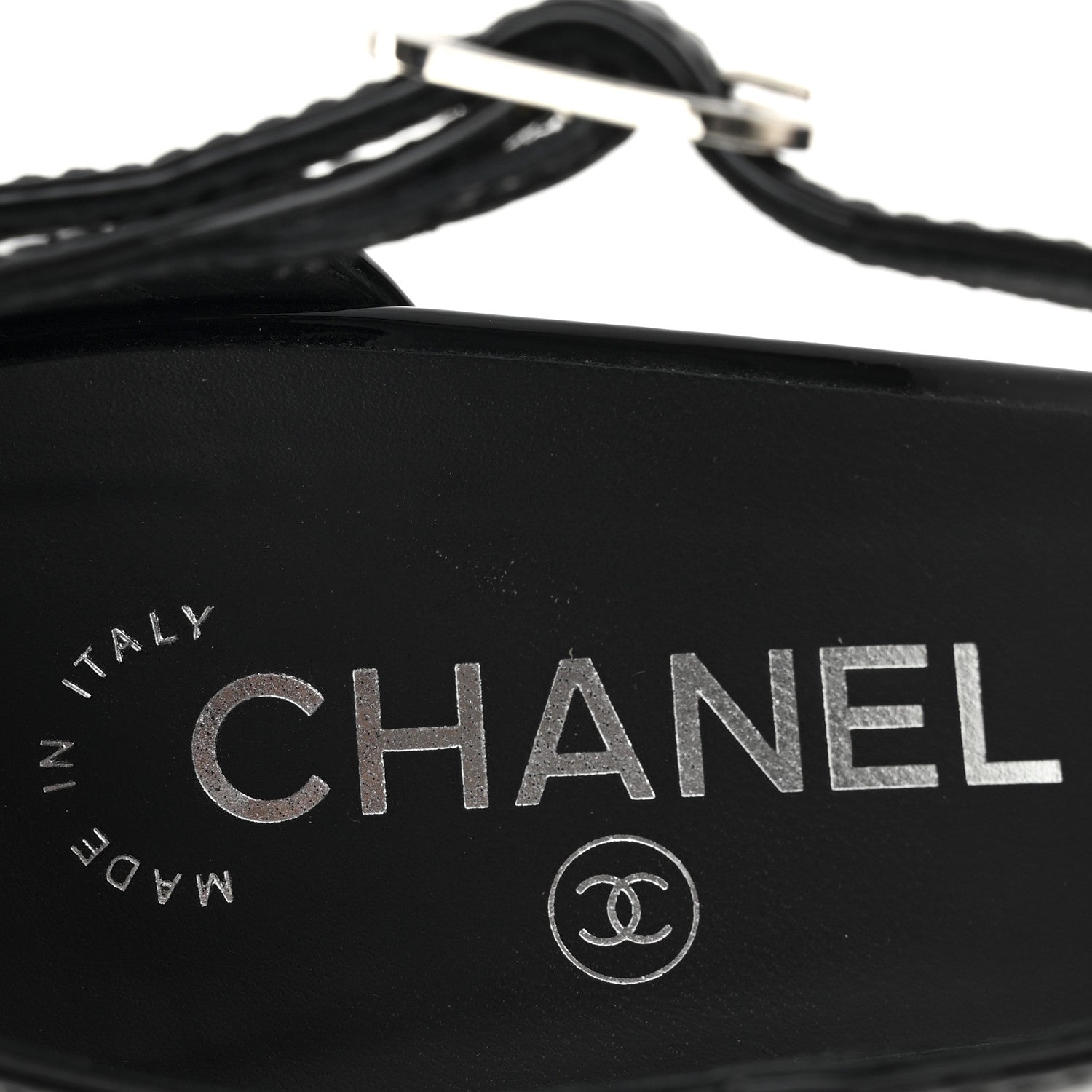 Chanel Patent Cap Toe CC Wedge Ankle Strap Pumps 39.5 Black White 8 of 11