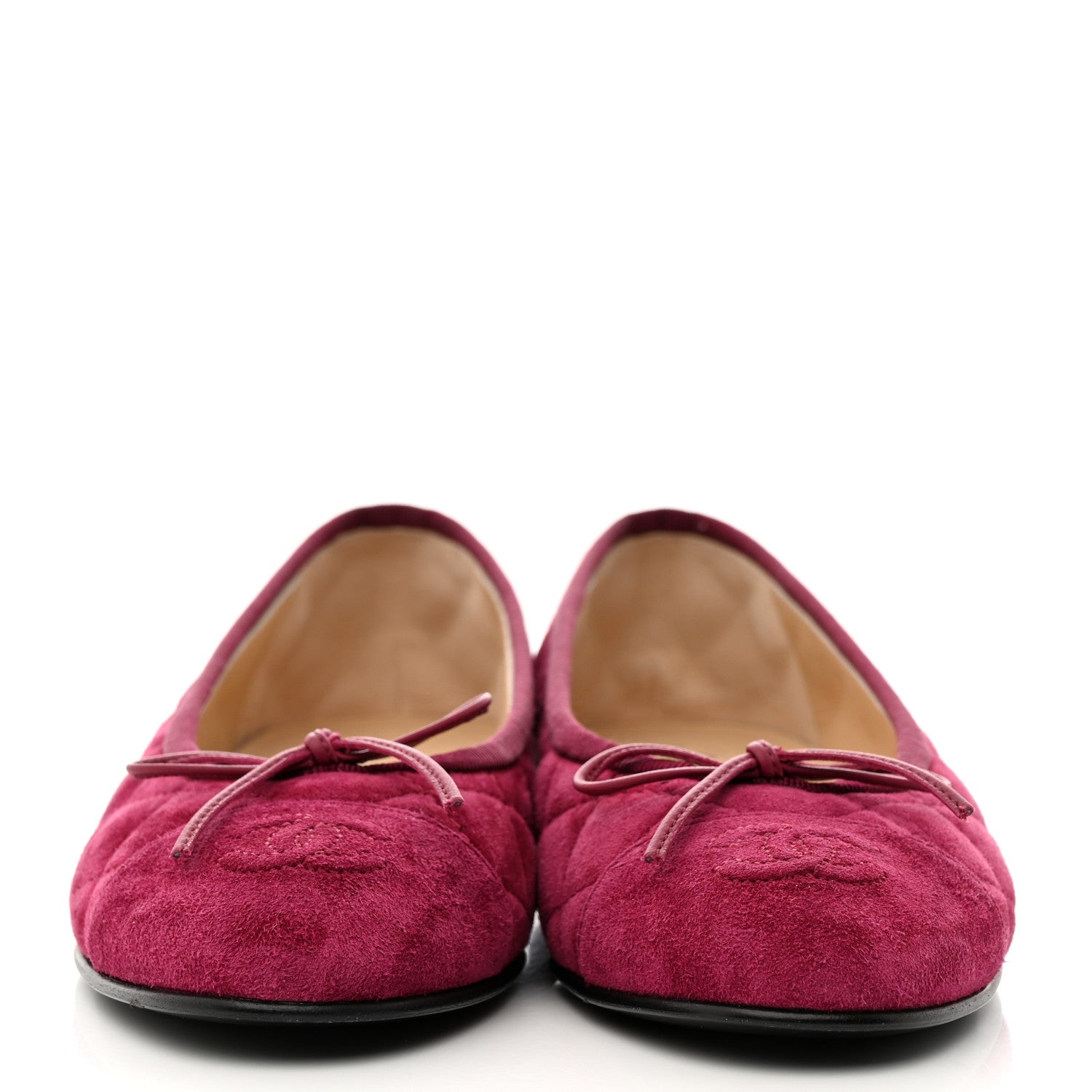 Chanel Suede Calfskin Quilted Cap Toe CC Ballerina Flats 37 Dark Pink 2 of 9