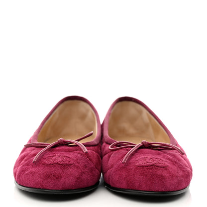 Chanel Suede Calfskin Quilted Cap Toe CC Ballerina Flats 37 Dark Pink 2 of 9