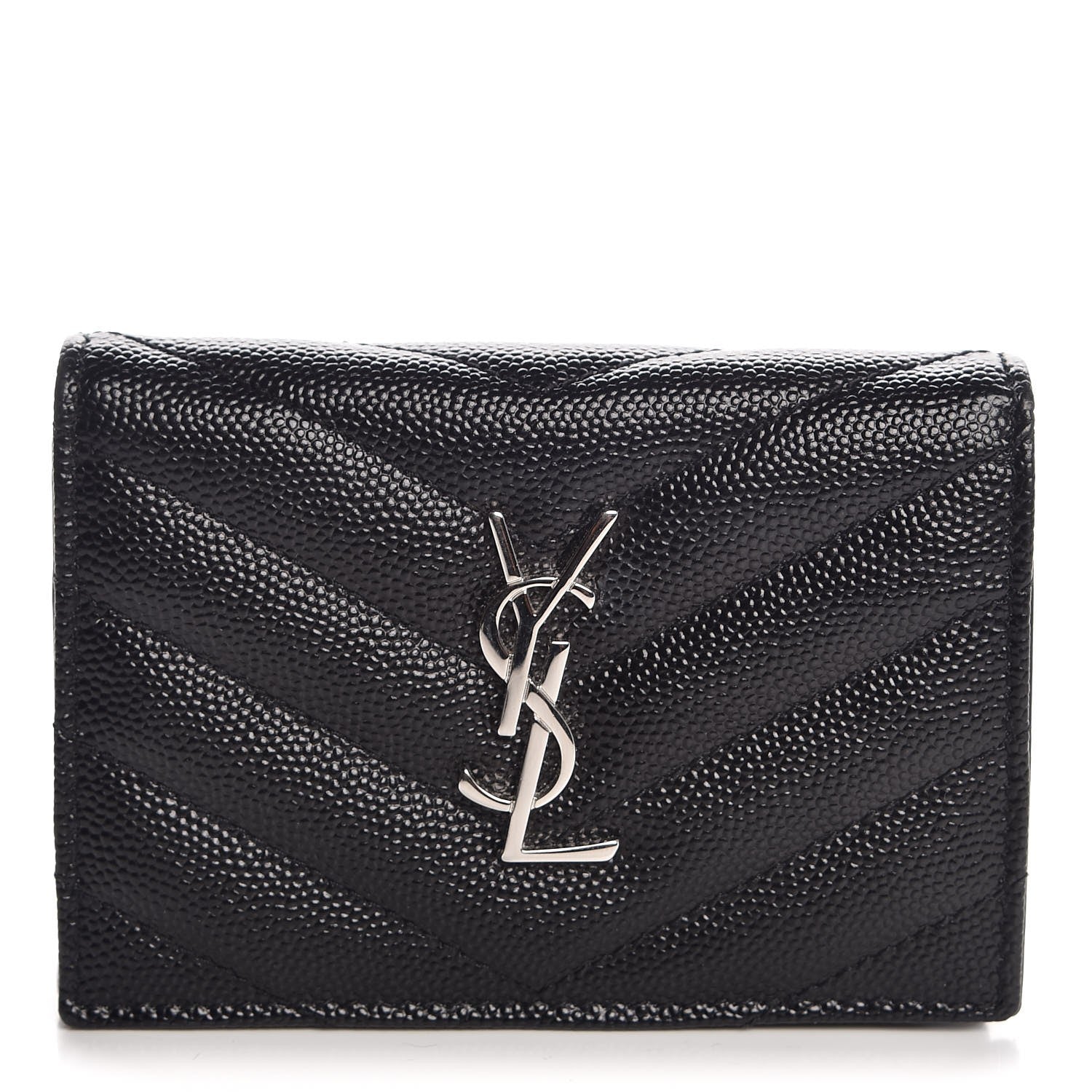 Saint Laurent Grain De Poudre Matelasse Chevron Monogram Card Case Black 1 of 9
