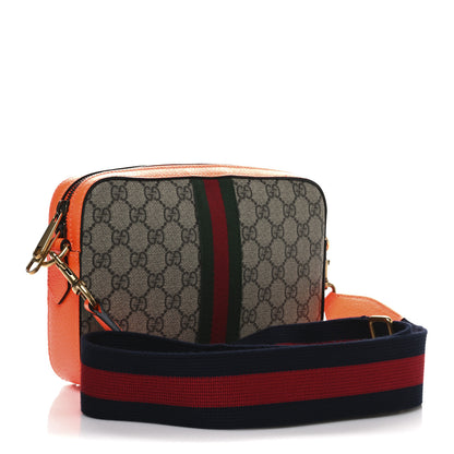 Gucci GG Supreme Monogram Textured Dollar Calfskin Web Ophidia Wristlet Shoulder Bag Beige Ebony Orange 3 of 12