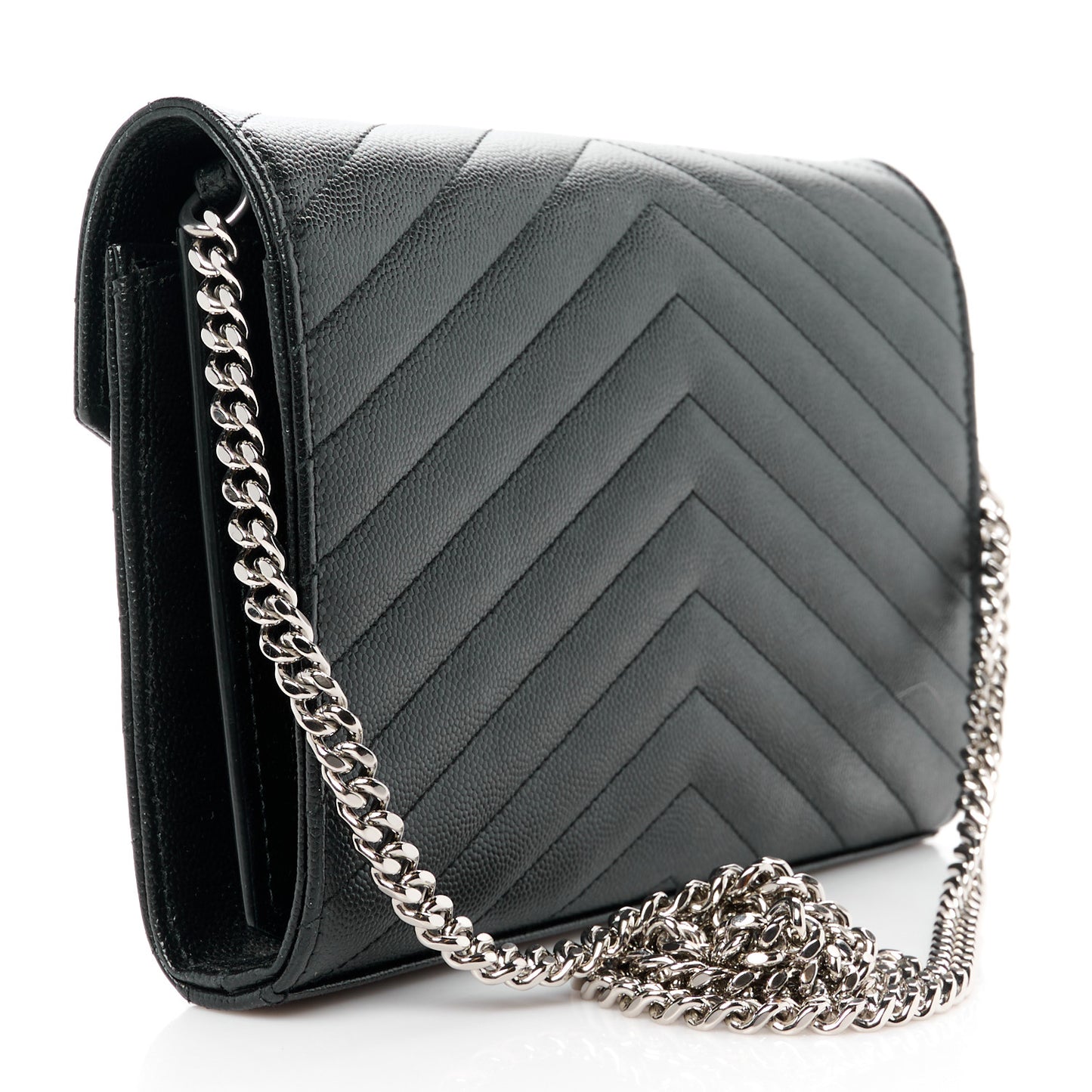 Grain De Poudre Matelasse Chevron Monogram Chain Wallet Black