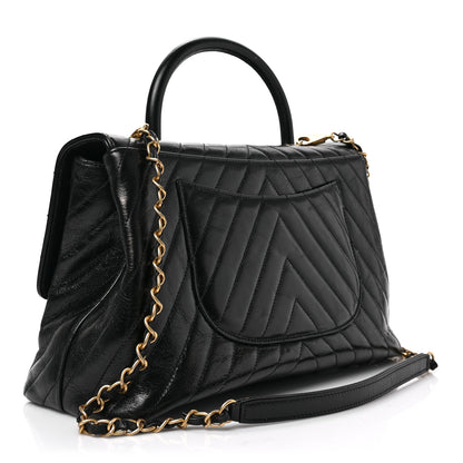 Chanel Calfskin Chevron Quilted Medium Coco Handle Flap Black 3 of 8