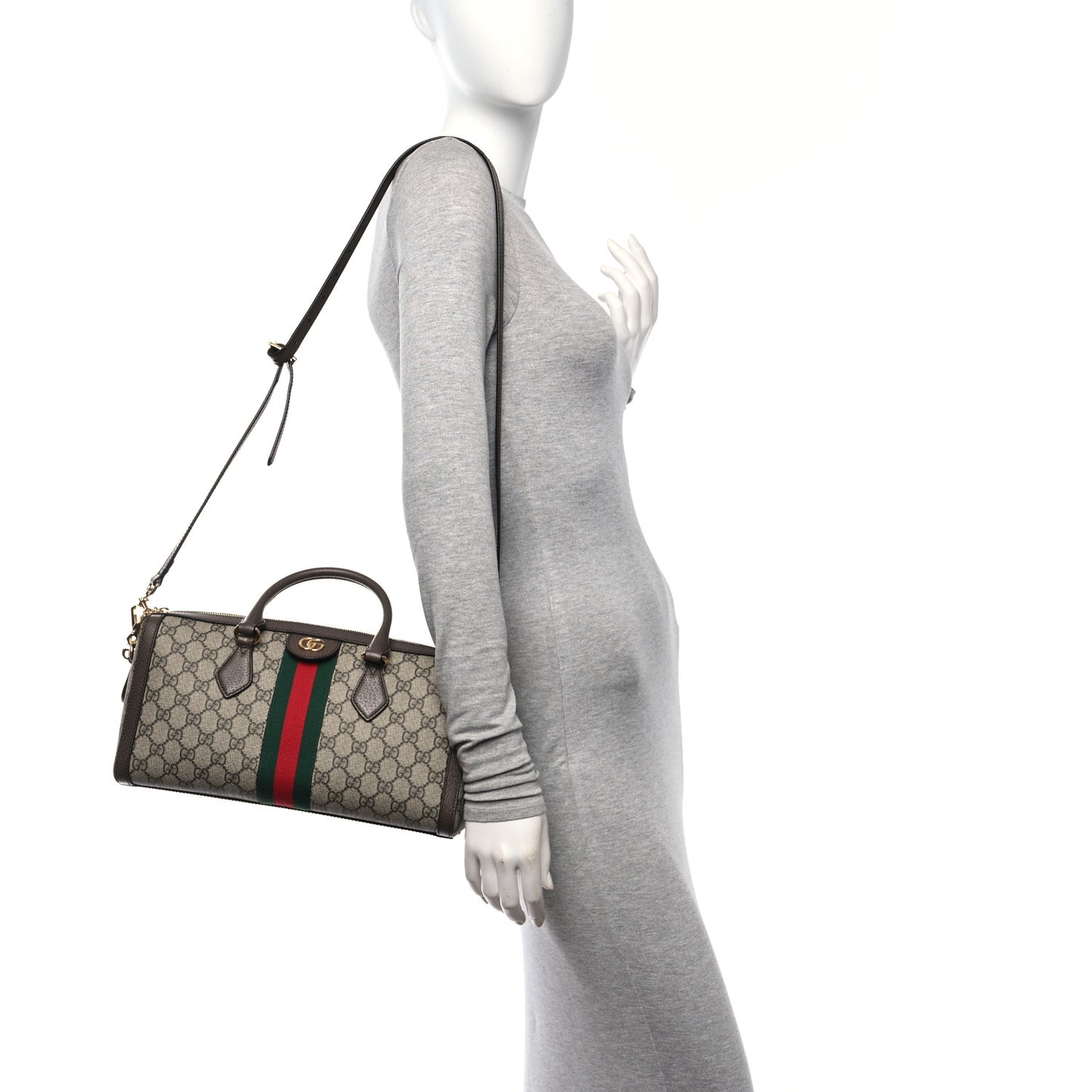 GG Supreme Monogram Textured Dollar Calfskin Web Medium Ophidia Boston Beige Ebony New Acero