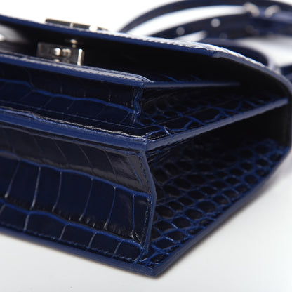 Balenciaga Shiny Calfskin Crocodile Embossed XS Sharp Top Handle Bag Navy 7 of 7