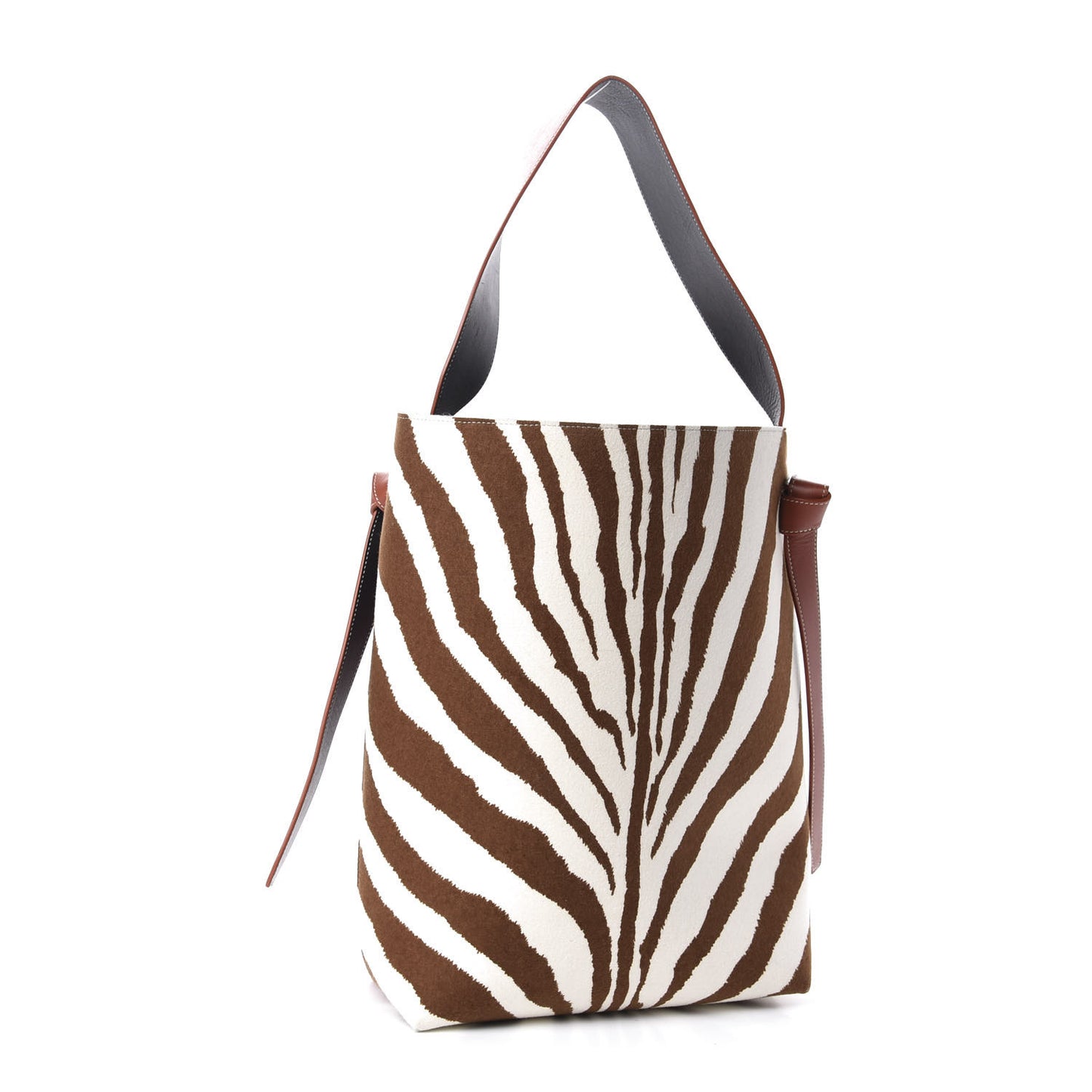 Shiny Smooth Calfskin Zebra Printed Calf Hair Small Twisted Cabas Chalk Brick