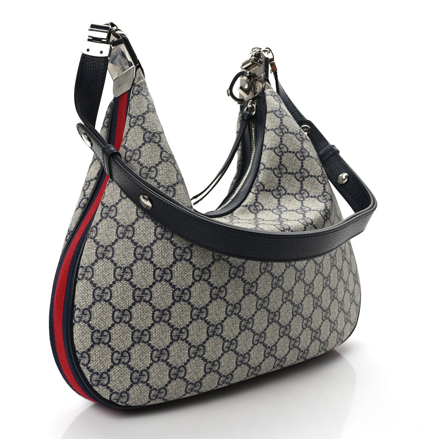 Gucci GG Supreme Monogram Textured Calfskin Web Large Attache Shoulder Bag Beige Blue 3 of 8