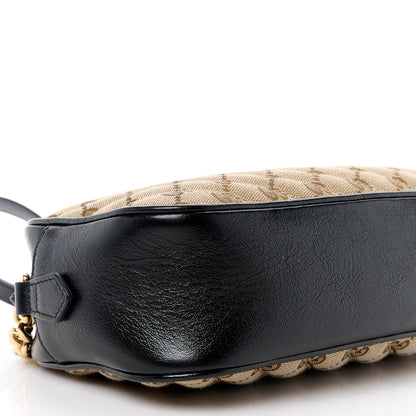 Gucci Monogram Matelasse Diagonal Small GG Marmont Chain Shoulder Bag Beige Black 11 of 12