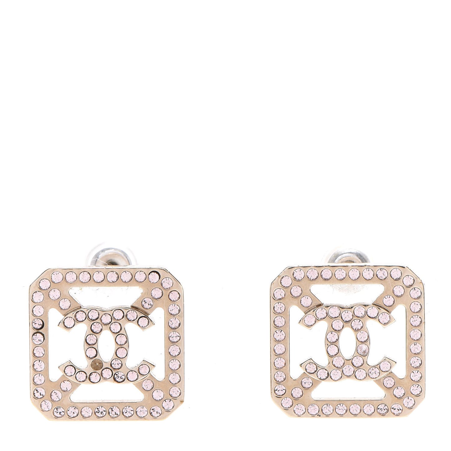 Crystal Square CC Earrings Gold Pink