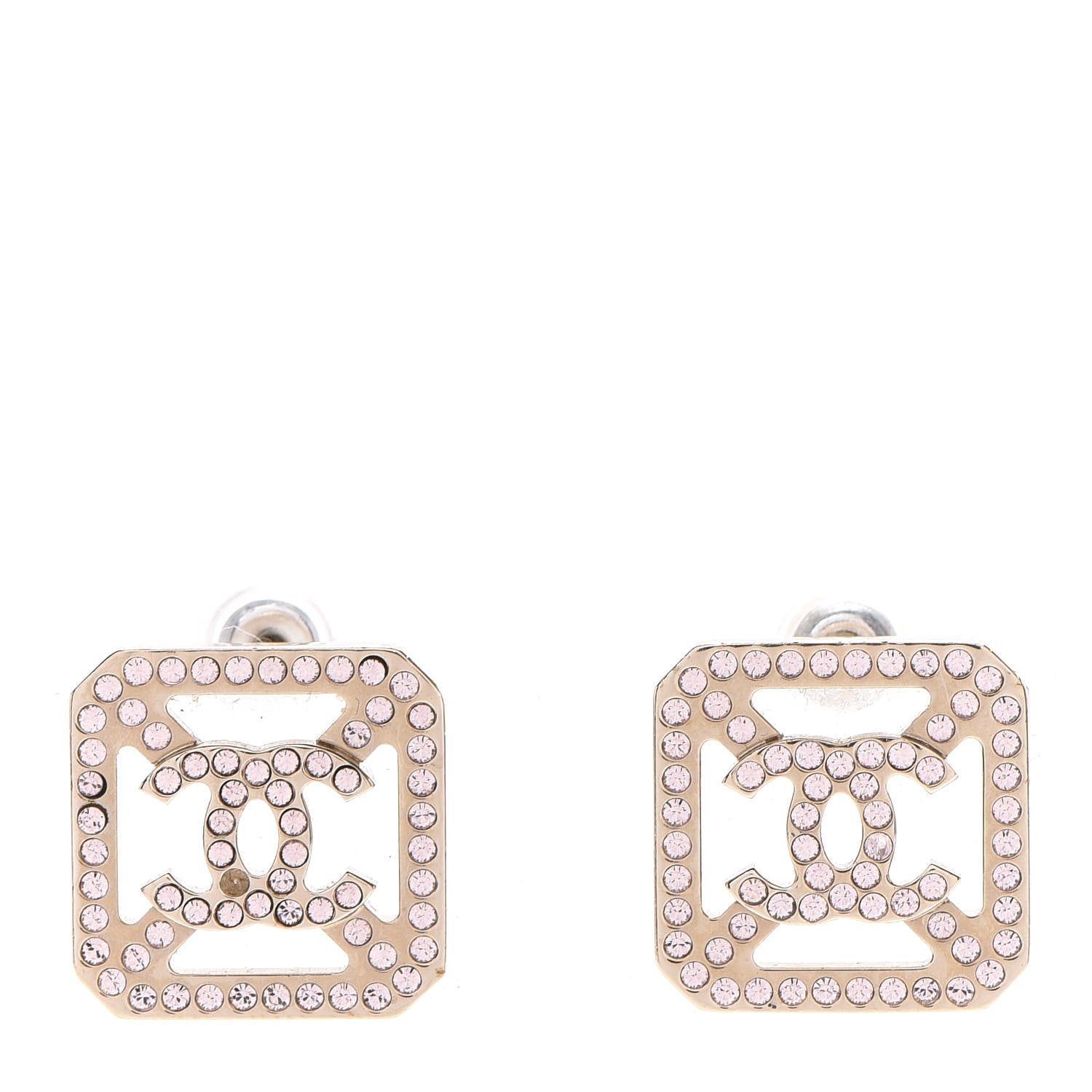 Chanel Crystal Square CC Earrings Gold Pink 1 of 7