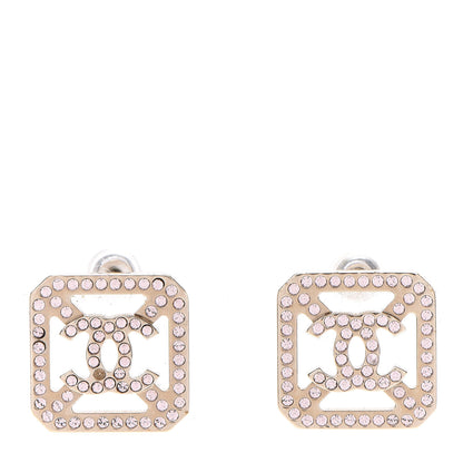 Chanel Crystal Square CC Earrings Gold Pink 1 of 7