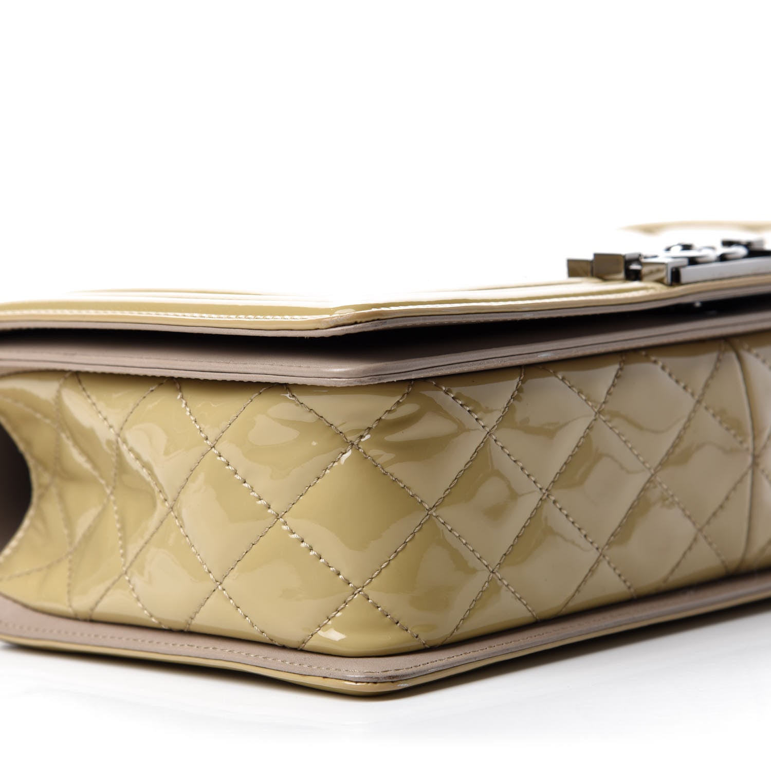 Chanel Patent Chevron Quilted New Medium Boy Flap Light Beige 6 of 12